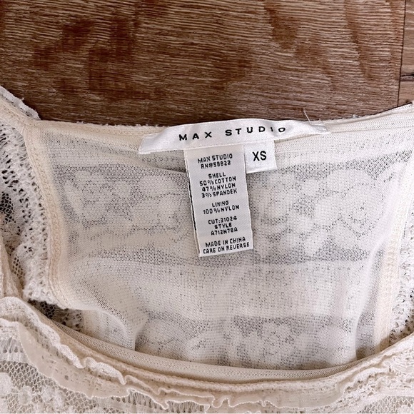 VINTAGE Max Studio Lacey Cream Blouse & Tiered Mini Skirt Set Size XS - Picture 4 of 14